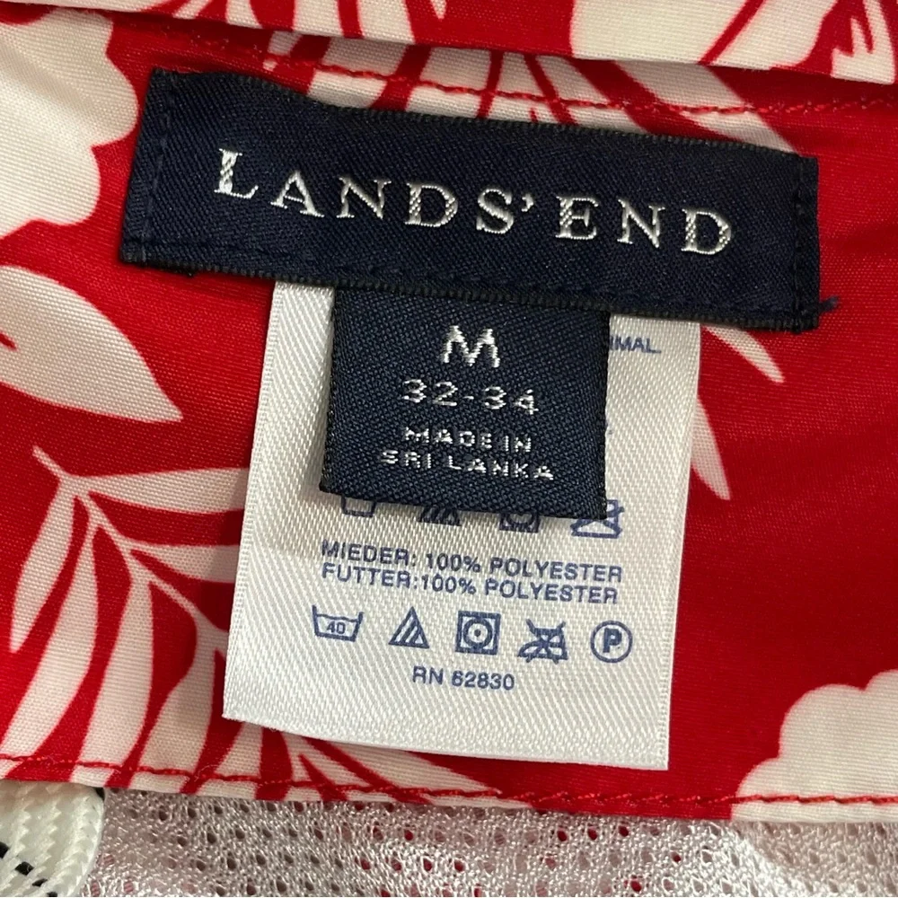 Lands’ End Men’s Red Palm Swim Trunks 9” Inseam Swim Shorts Medium Size 32-34